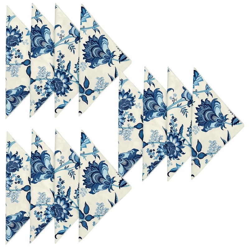 Decorative Things Cloth Napkins for Wedding Reception, Easter Table DÃ©cor Linens, Blue Floral Fabric, Use with Tablecloth for Tablescapes, Settings, 18" x 18" Dinner, 100% Cotton, Washable, Soft, Reusable, Set of 12 - Image 1